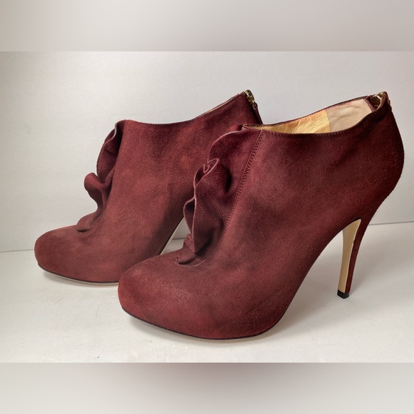 Valentino Garavani suede ankle boots heels burgundy